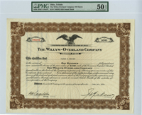 Willys-Overland Co. - Stock Certificate (Uncanceled) - PMG Graded 50EPQ